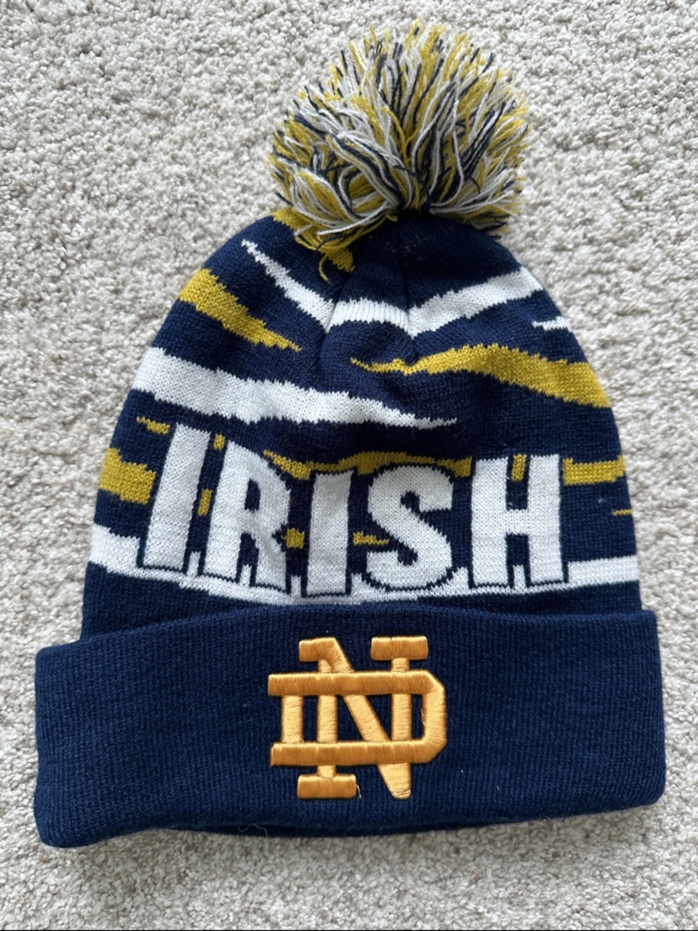 Notre Dame Irish Knit Pom Beanie - Navy & Gold